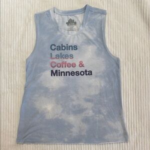 Minnesota Light Blue Tie Dye Sleeveless Tank Top Shirt Cabins Lakes Coffee & MN